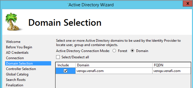 Domain Selection page