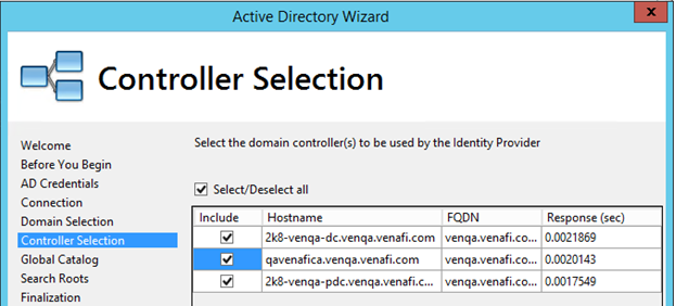 Controller Selection page