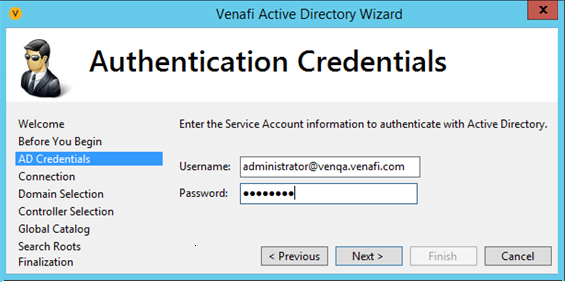 Authenticatin Credentials page