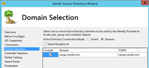 Domain Selection page