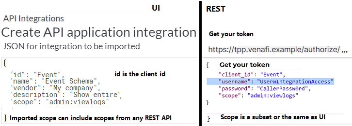 In the UI, use Vendor Integration as the API Application Integration