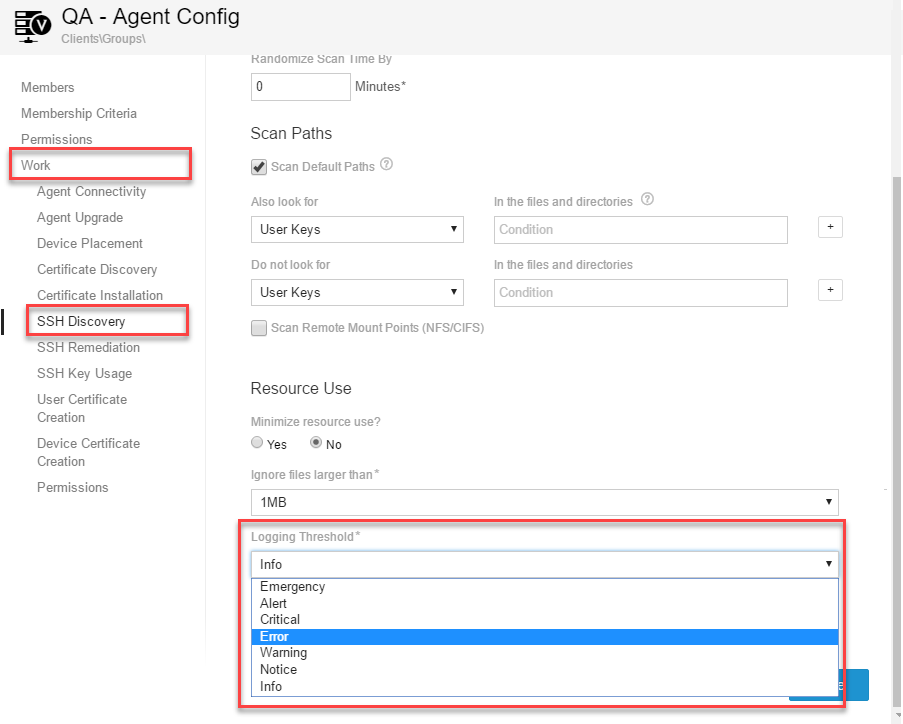 Agent Groups threshold settings